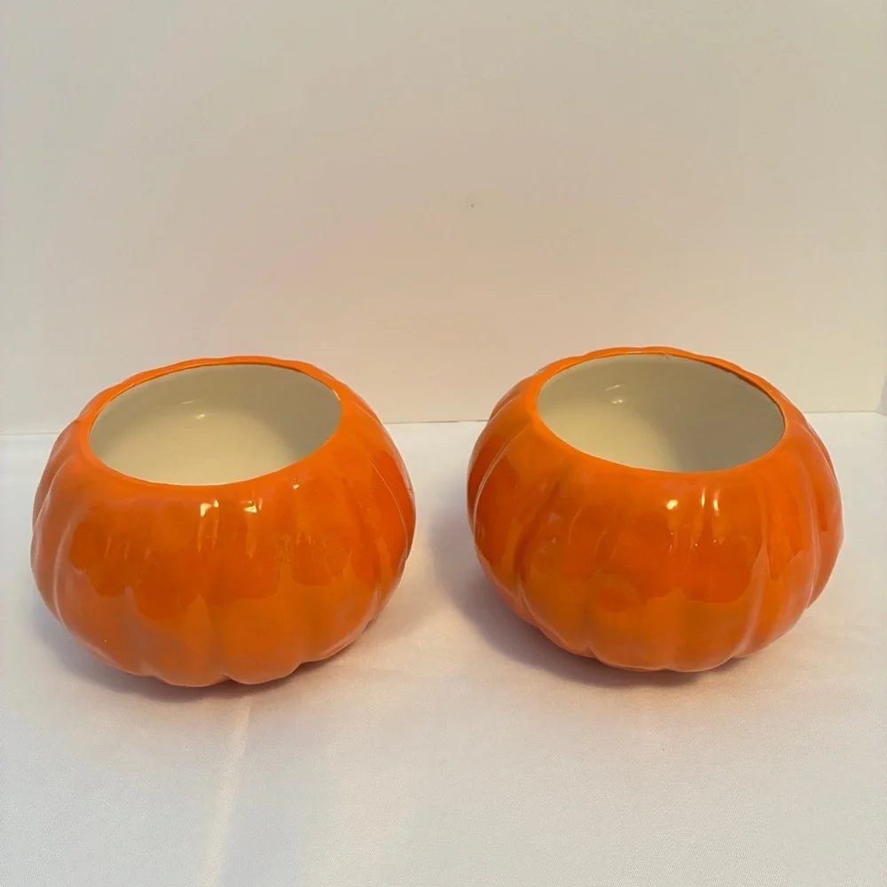 Pumpkin Vases Orange Ceramic Set Of 2
